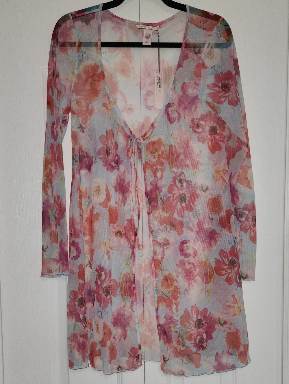 Victoria's Secret Sheer Floral Tie-Front Cover-Up in Pink & Light Blue